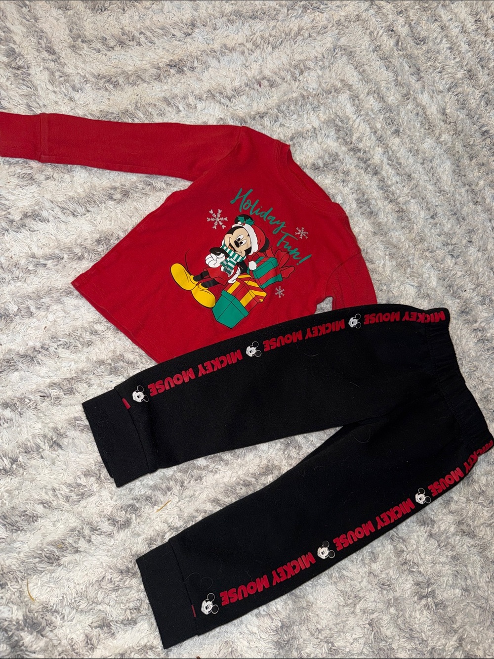 2T Disney Red Mickey Holiday Tee with Black Mickey Joggers